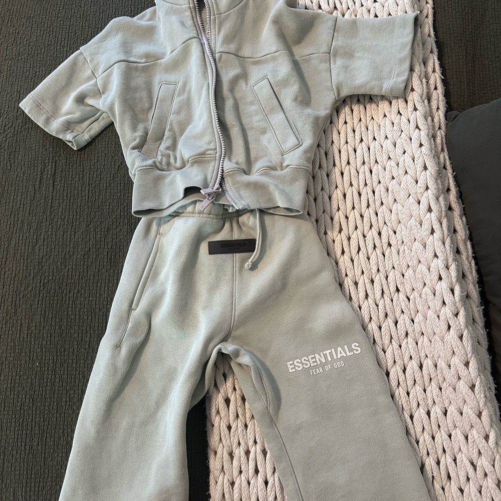 Essentials Green Sweatpants with Elastic Waistband and Tapered Legs